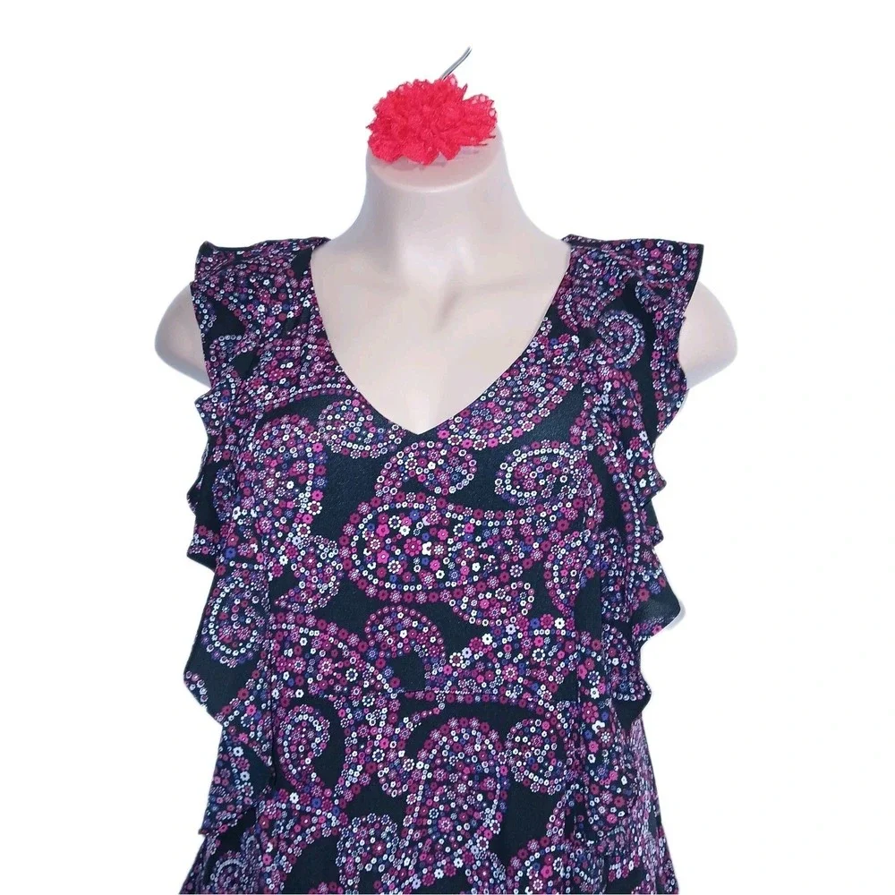 Michael Kors Cascade Dress Women XXL Black Floral Paisley Azalea Ruffle Bohemian